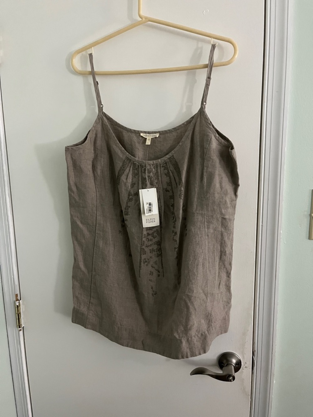 Eileen Fisher Taupe Linen-Blend Spaghetti-Strap Camisole